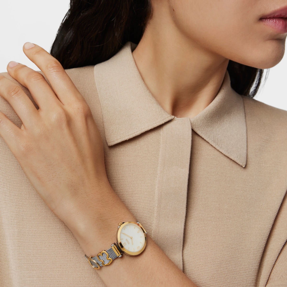 Gold IP Steel Icon Charms Watch with Mother-of-pearl