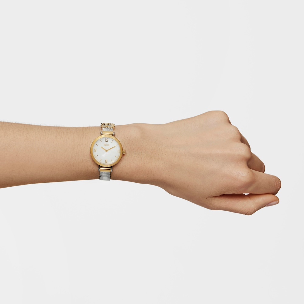 Gold IP Steel Icon Charms Watch with Mother-of-pearl