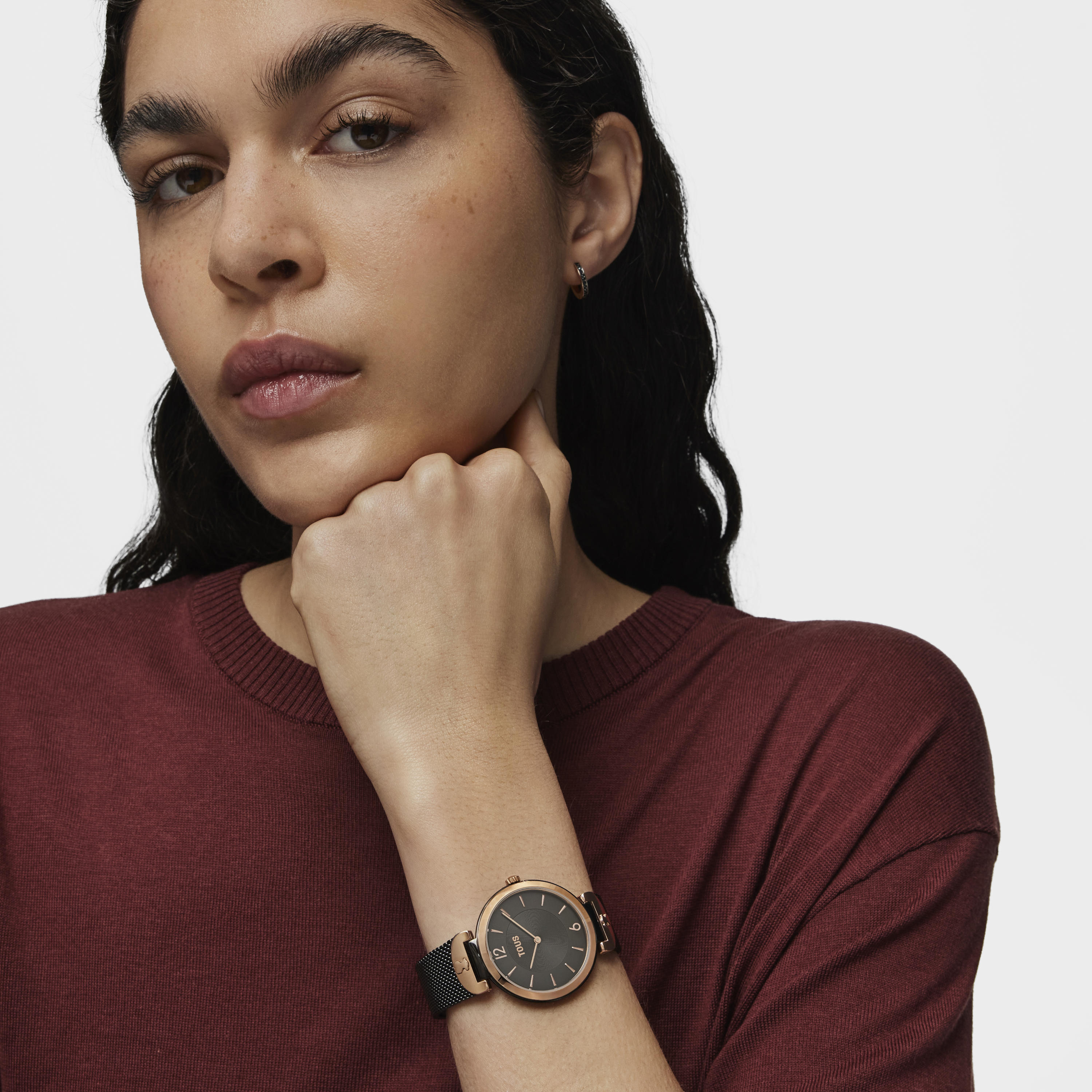 Reloj analógico S-Mesh bicolor acero IP rosado-IP negro