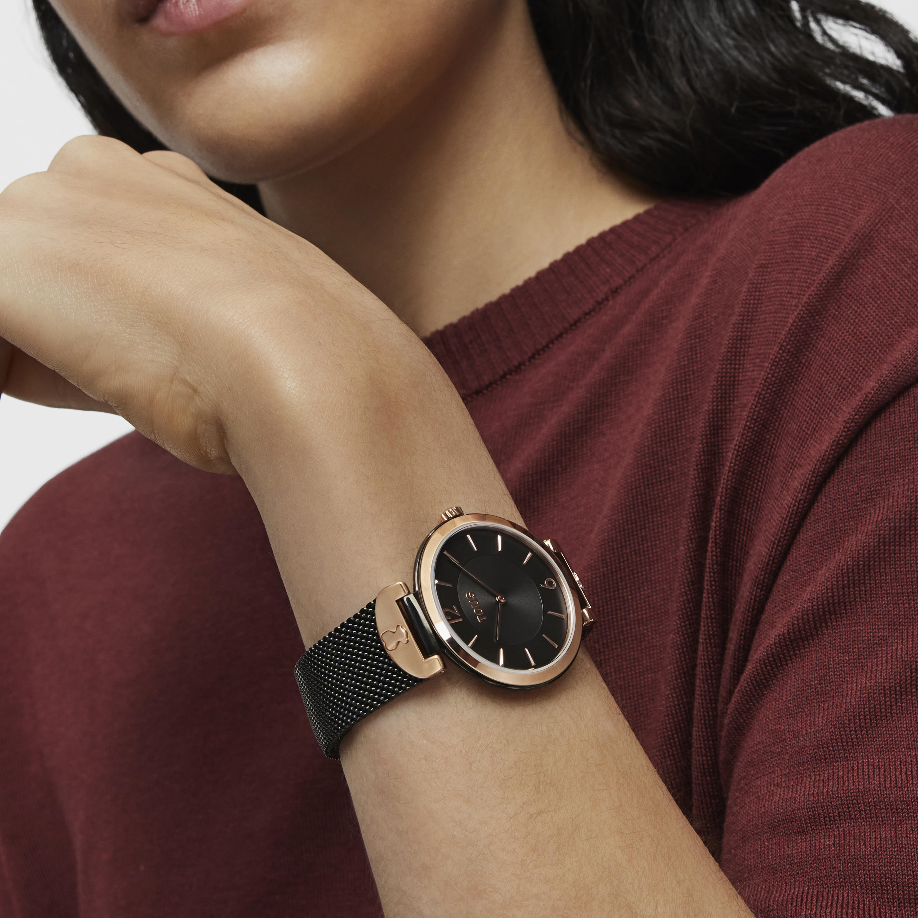Reloj analógico S-Mesh bicolor acero IP rosado-IP negro