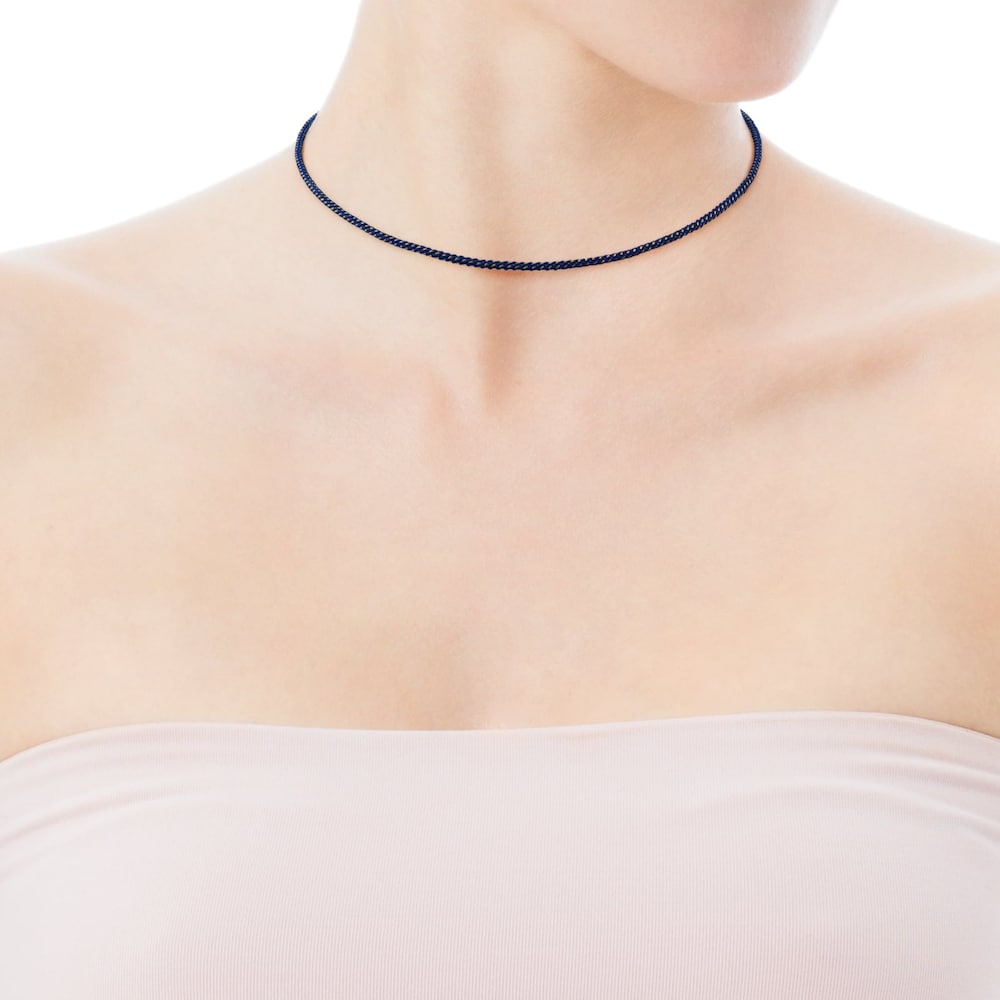 Collar cord&oacute;n azul marino y cierre con ba&ntilde;o de oro rosa 18 kt sobre plata TOUS Chokers