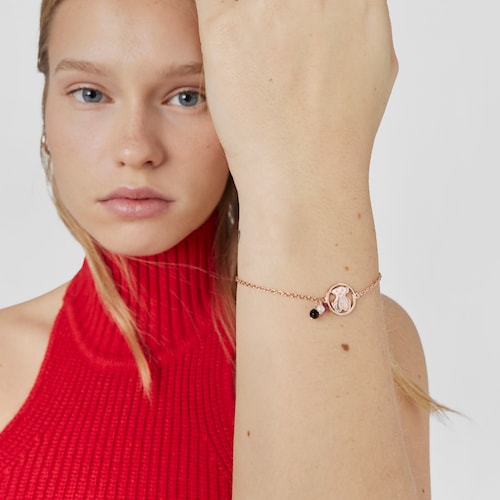 Bra&ccedil;alet amb bany d'or rosa 18 kt sobre plata, &ograve;nix, rob&iacute; tractat i perla cultivada Camille