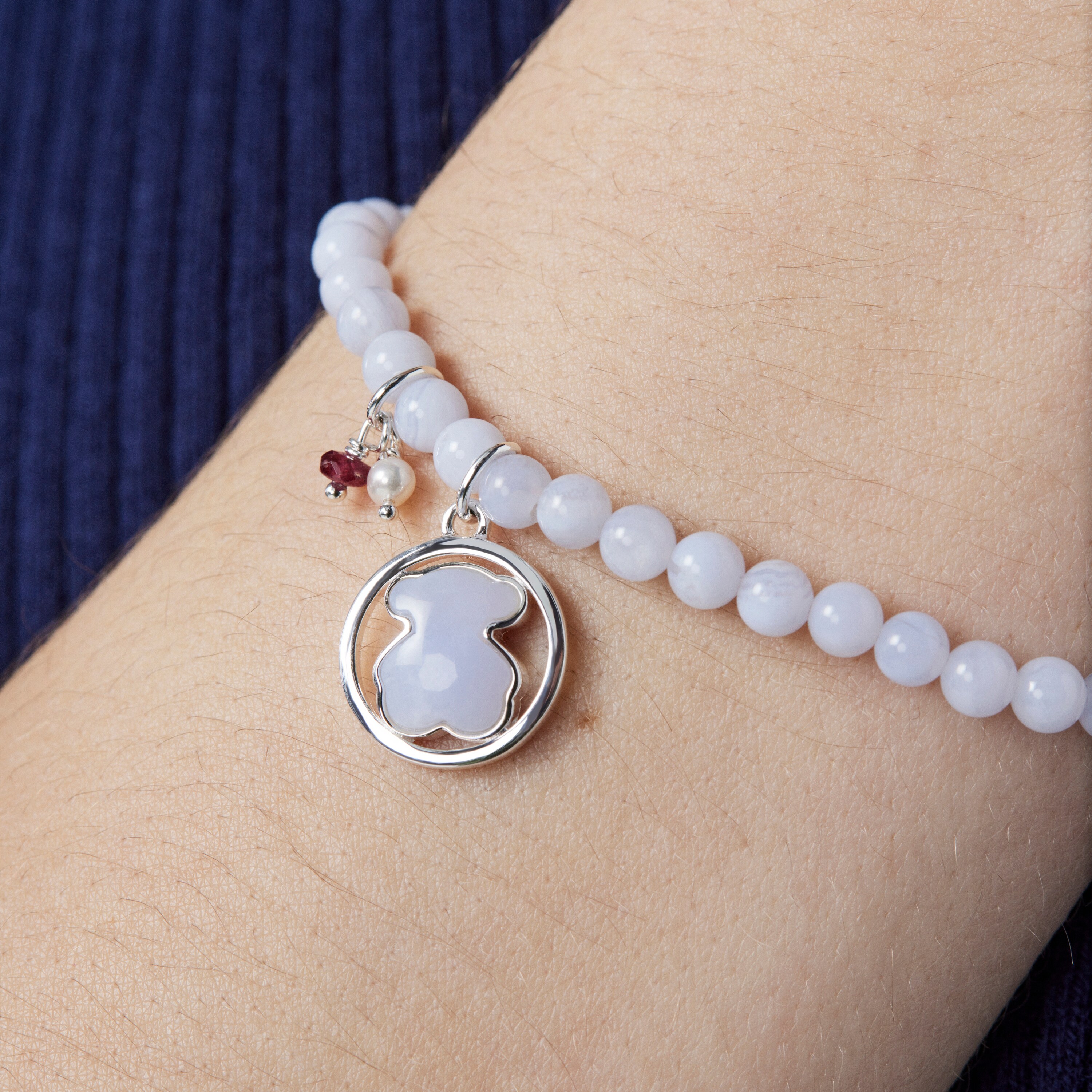 Silver Camille Bracelet with Chalcedony, Ruby and Pearl
