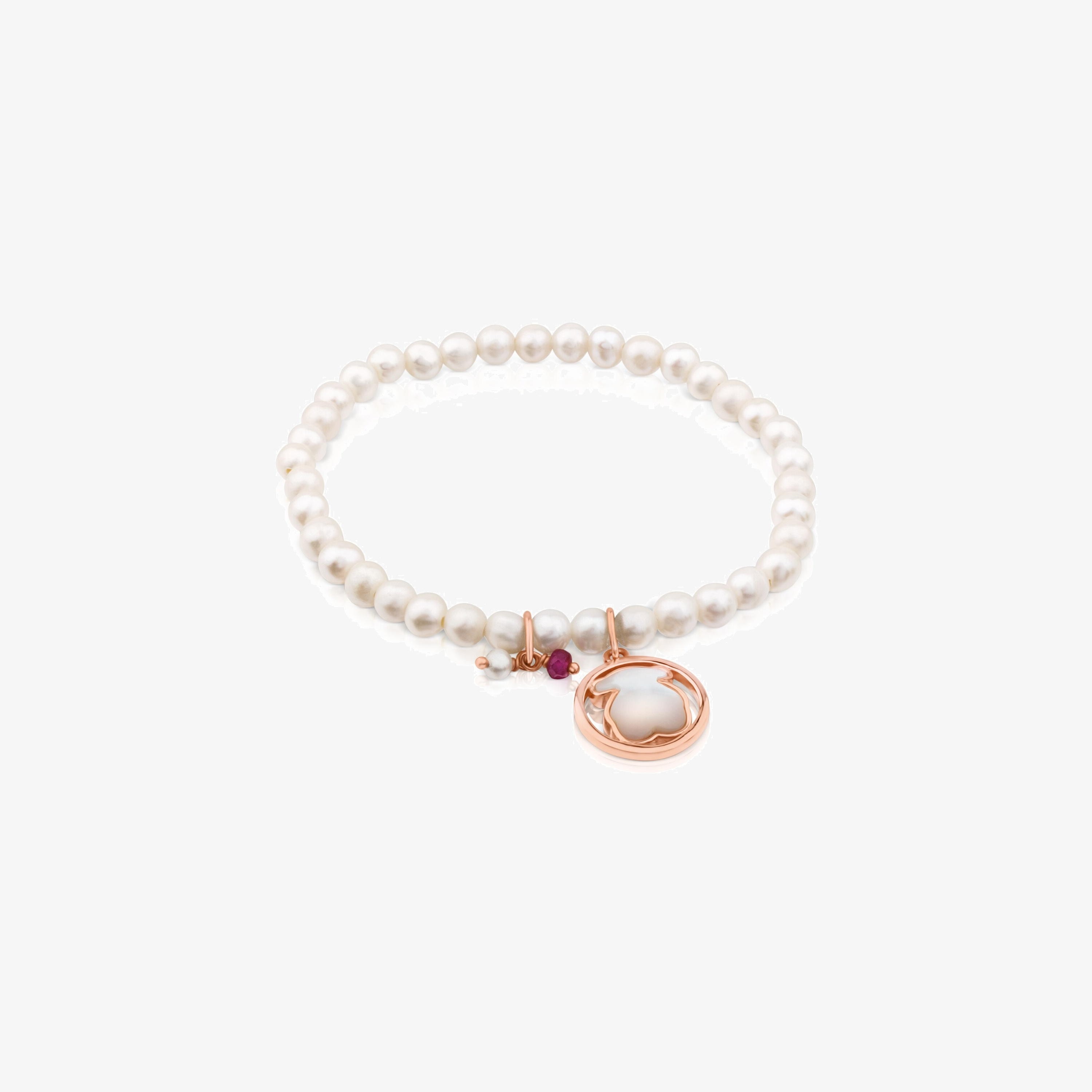 Rose 18K gold vermeil Camille Bracelet with Pearls, Mother-of-Pearl and Ruby