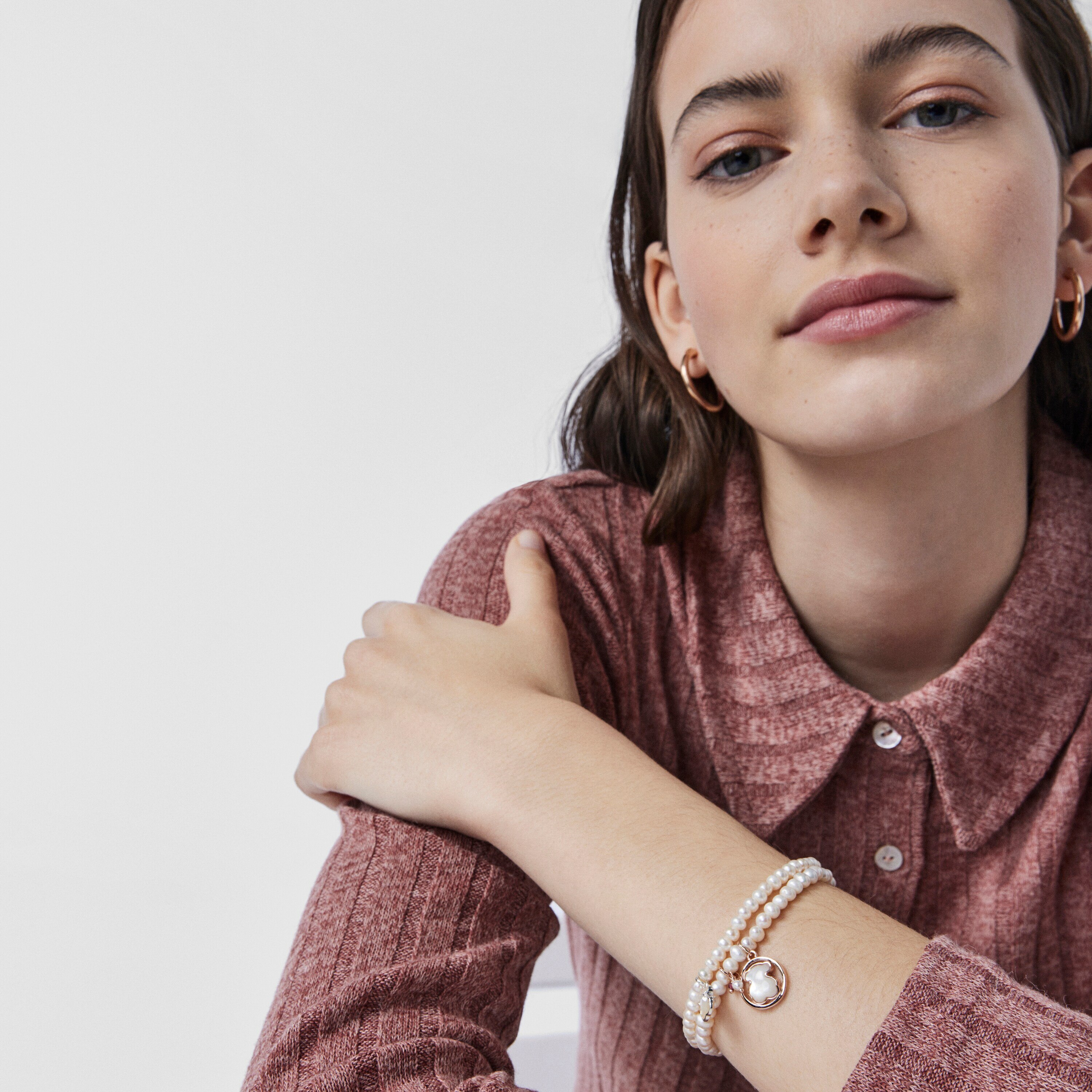 Rose Vermeil Silver Camille Bracelet with Pearls, Mother-of-Pearl and Ruby