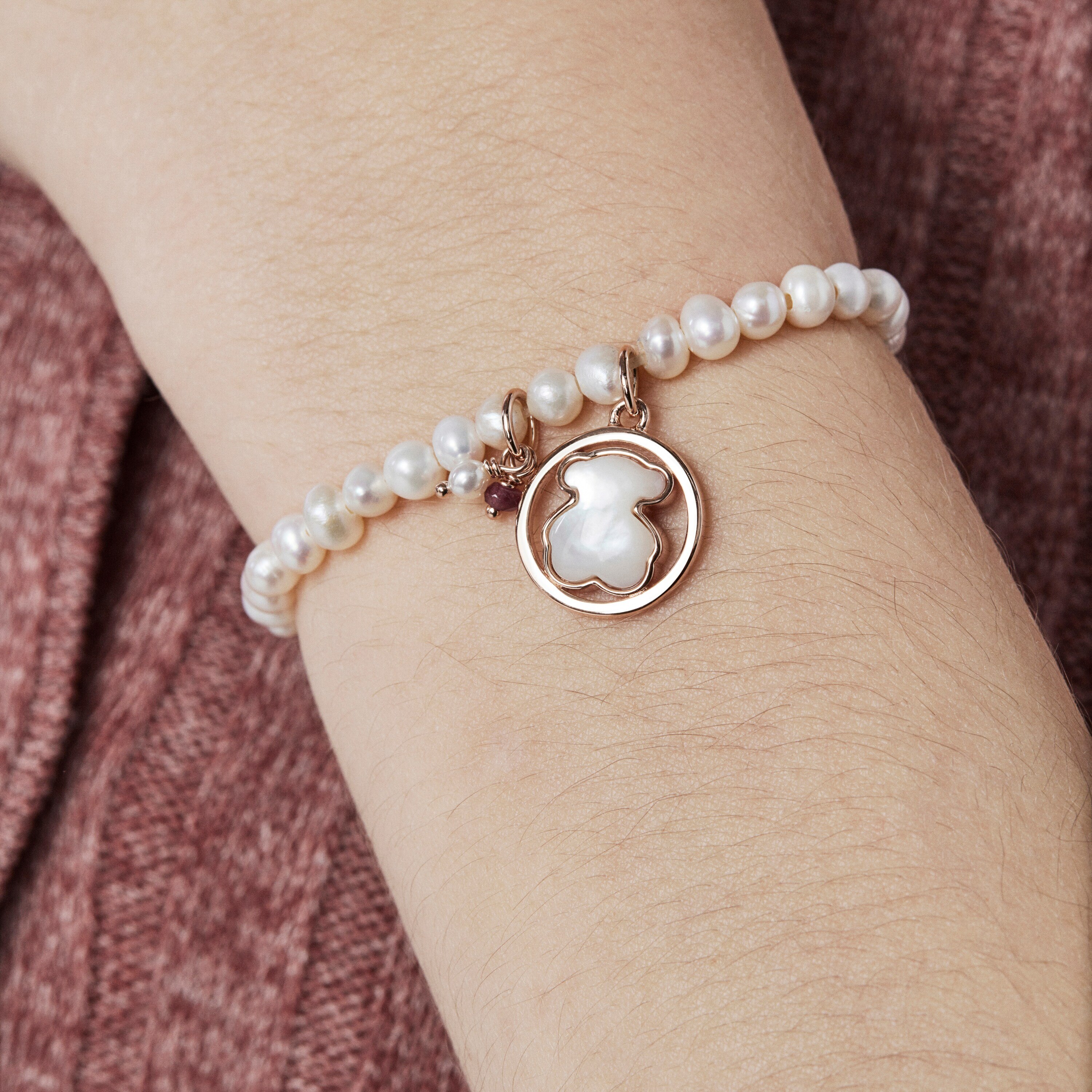 Rose Vermeil Silver Camille Bracelet with Pearls, Mother-of-Pearl and Ruby