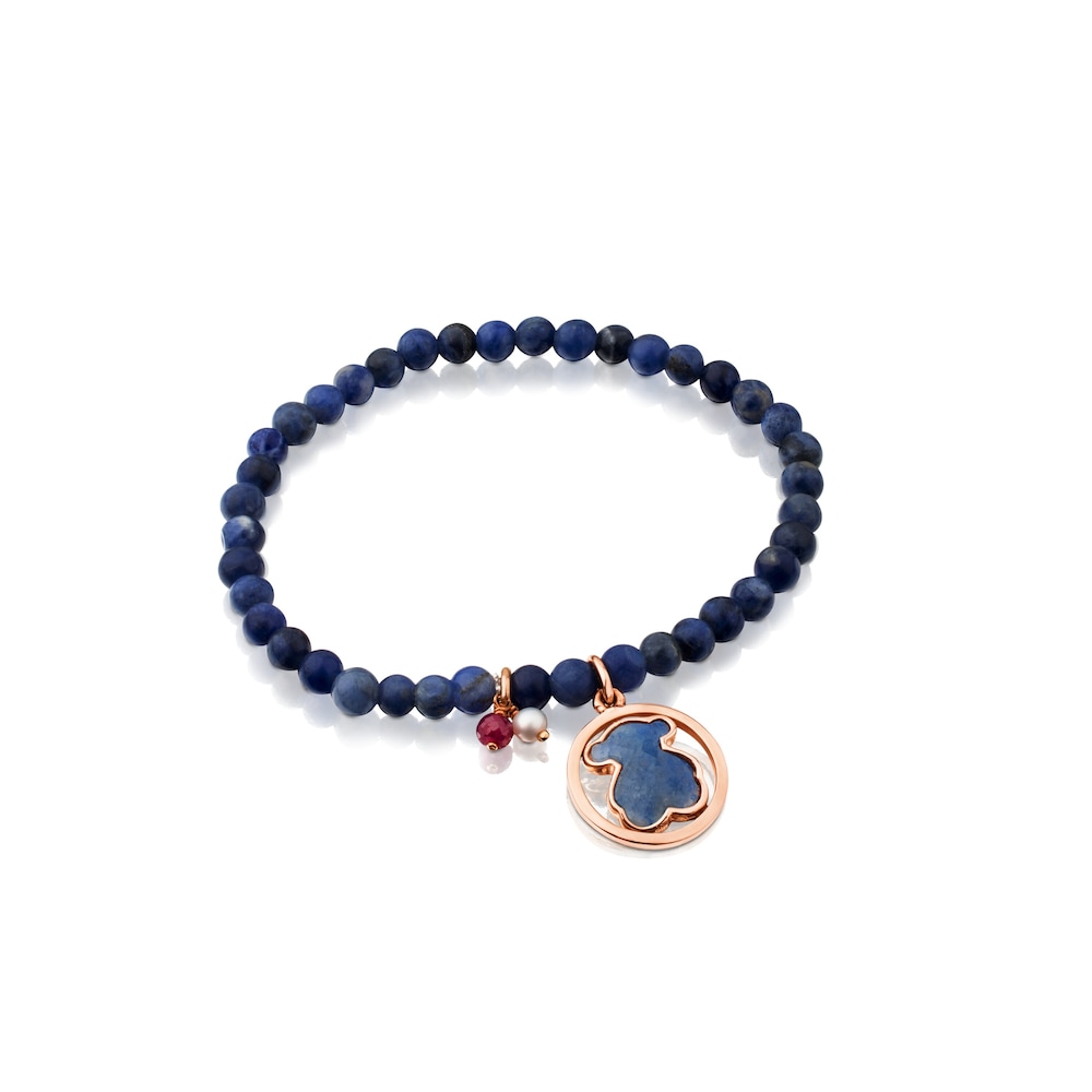 Rose Vermeil Silver Camille Bracelet with Quartz with Dumortierite, Ruby and Pearl