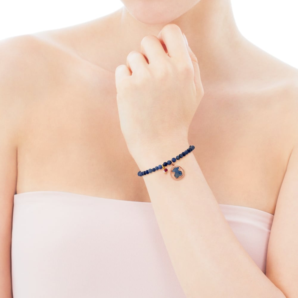 Rose Vermeil Silver Camille Bracelet with Quartz with Dumortierite, Ruby and Pearl