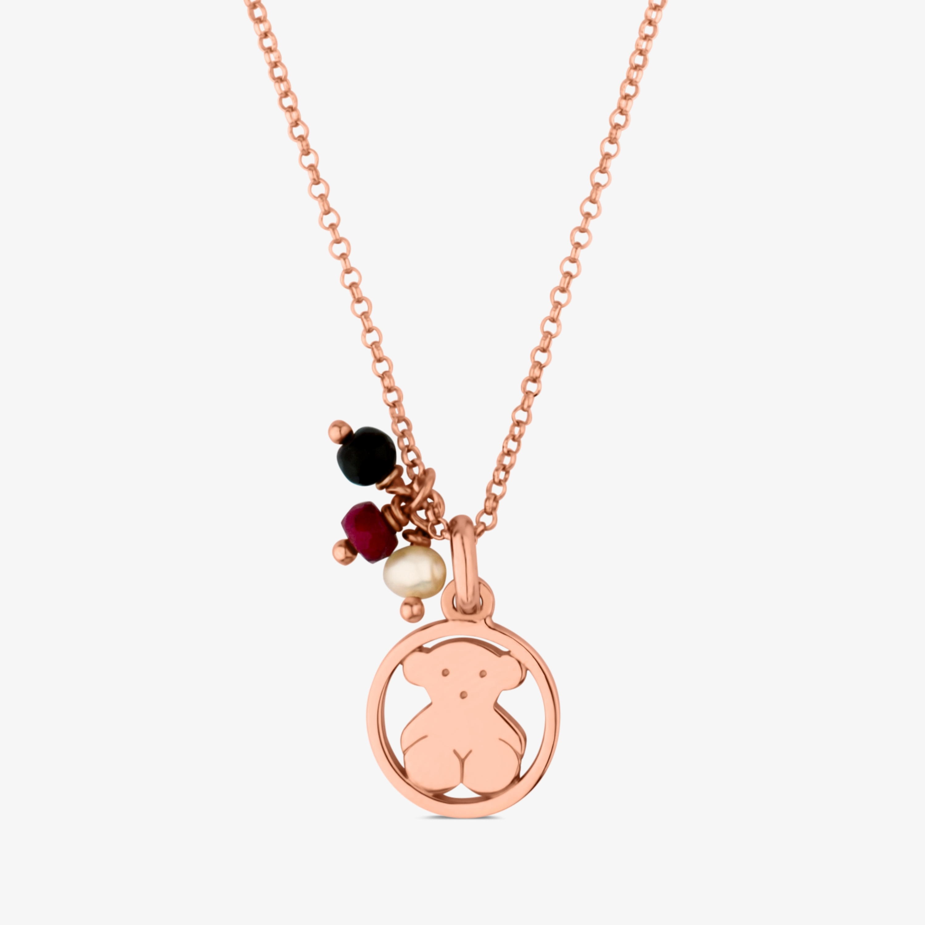 Rose 18K gold vermeil Camille Necklace with Onyx, Ruby and Pearl