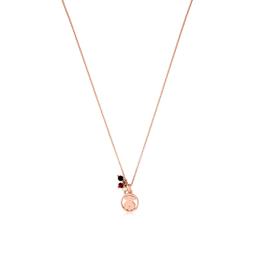 Rose Vermeil Silver Camille Necklace with Onyx, Ruby and Pearl