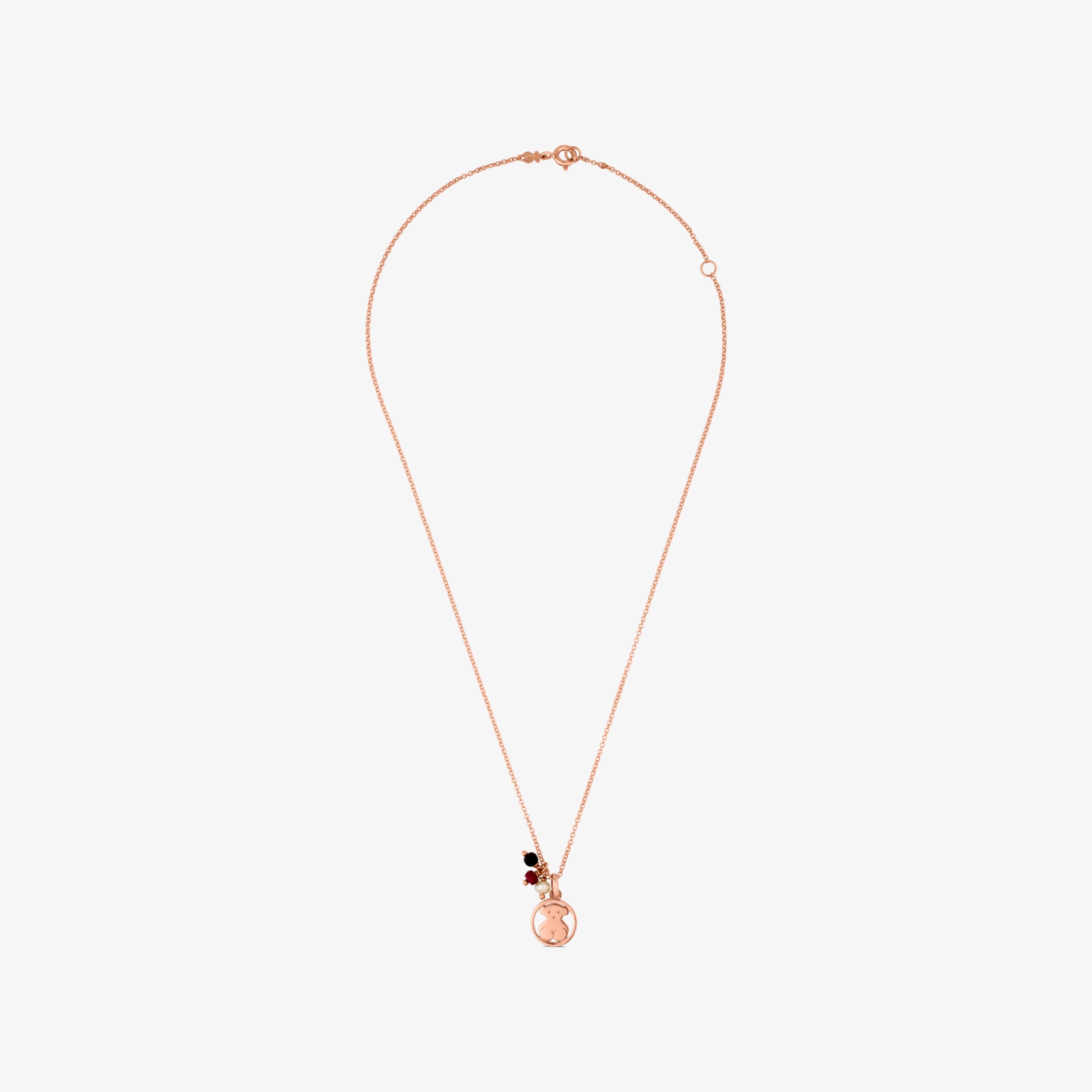 Rose 18K gold vermeil Camille Necklace with Onyx, Ruby and Pearl