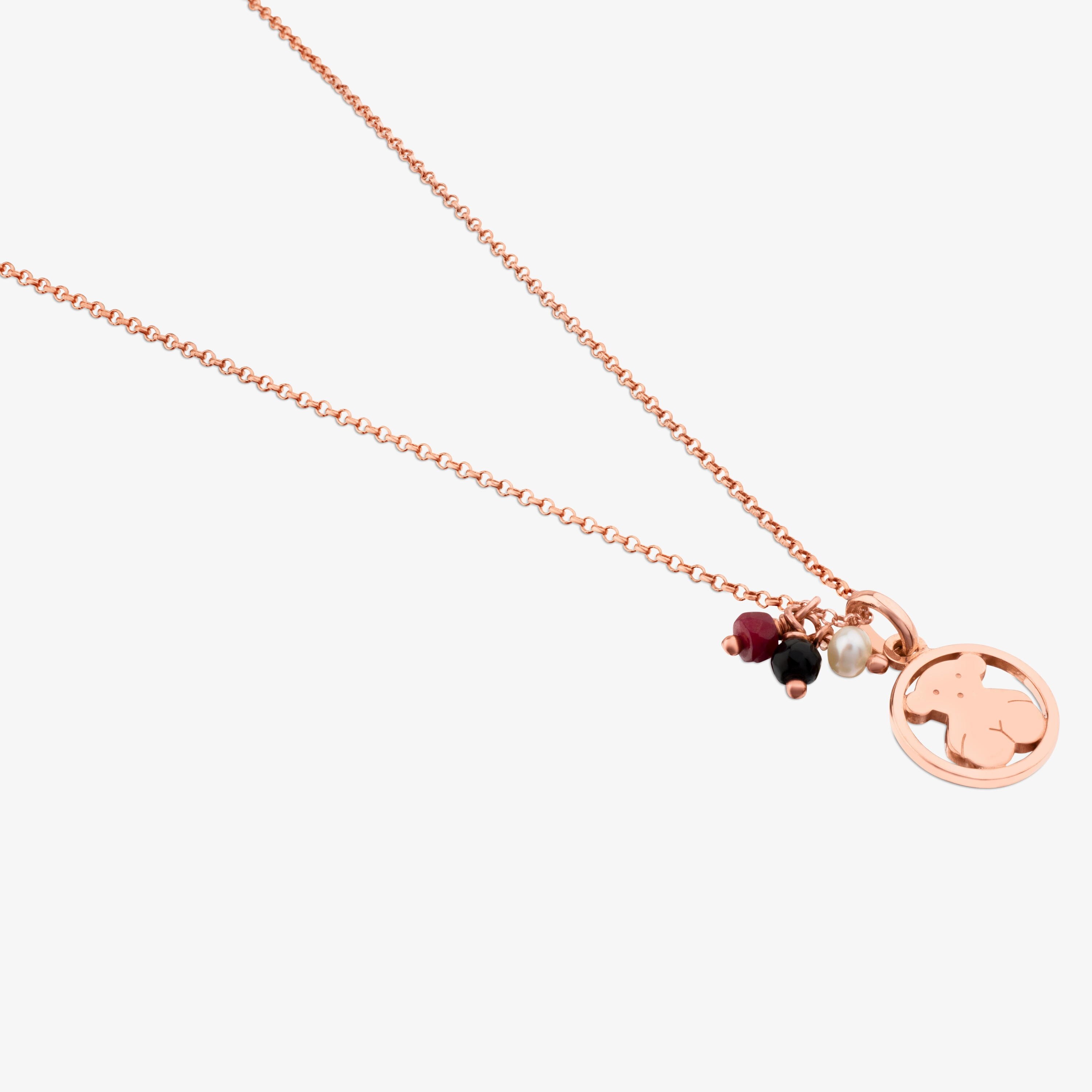 Rose 18K gold vermeil Camille Necklace with Onyx, Ruby and Pearl