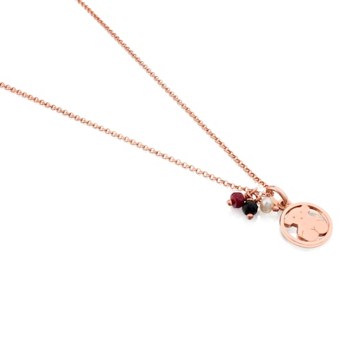 Rose Vermeil Silver Camille Necklace with Onyx, Ruby and Pearl