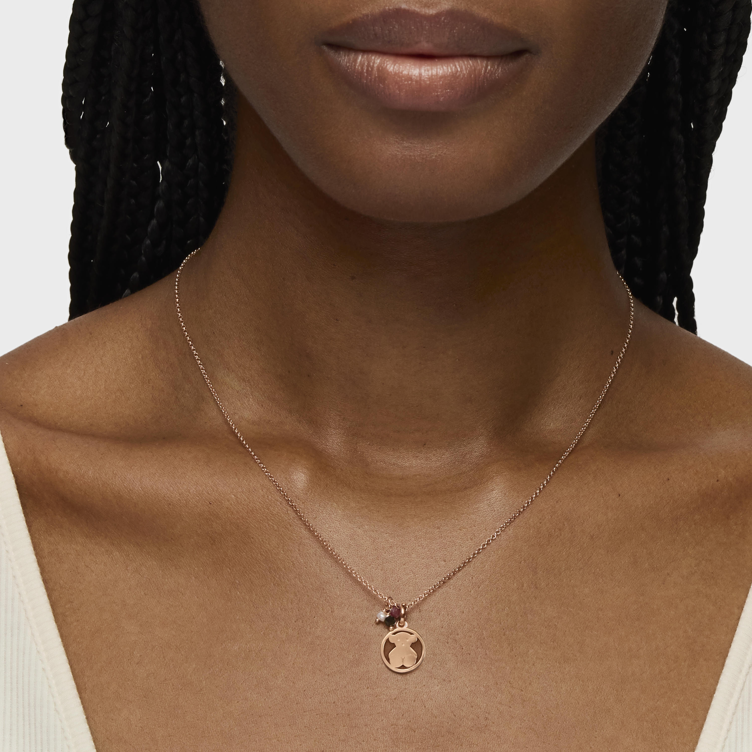 Rose 18K gold vermeil Camille Necklace with Onyx, Ruby and Pearl