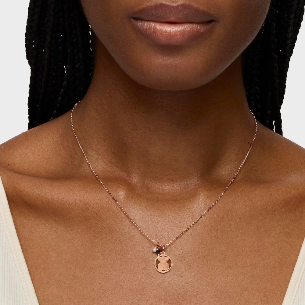 Camille - N&aacute;hrdeln&iacute;k Tous zo ružov&eacute;ho striebra Vermeil s rub&iacute;nom, perlou a &oacute;nyxem