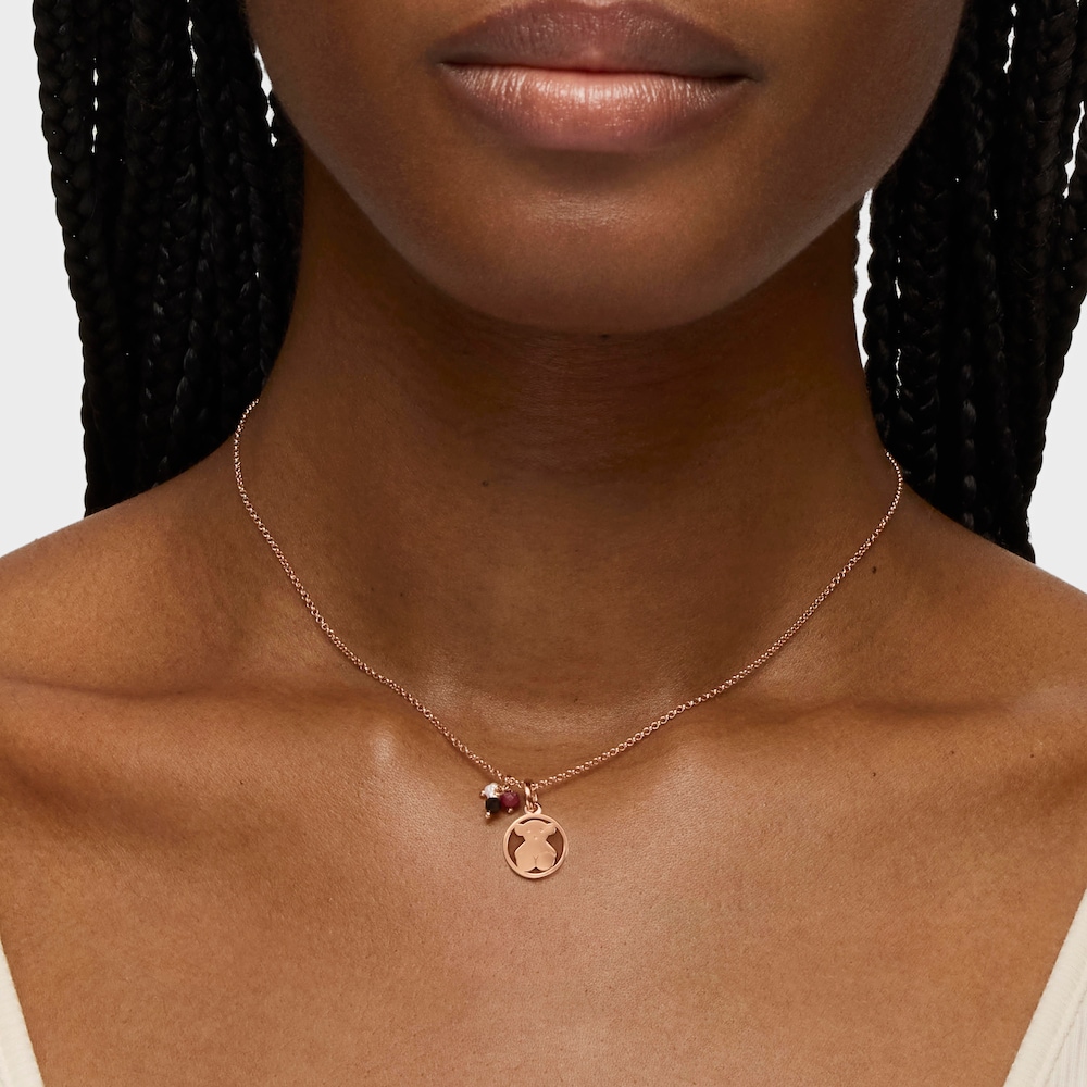 Rose Vermeil Silver Camille Necklace with Onyx, Ruby and Pearl
