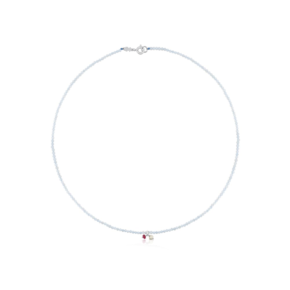 Collar de plata y calcedonias de 2mm, rub&iacute; tratado y perla cultivada Camille