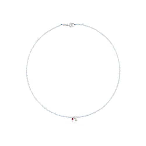 Collar de plata y calcedonias de 2mm, rub&iacute; tratado y perla cultivada Camille