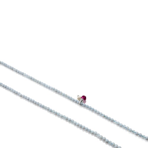 Collar de plata y calcedonias de 2mm, rub&iacute; tratado y perla cultivada Camille