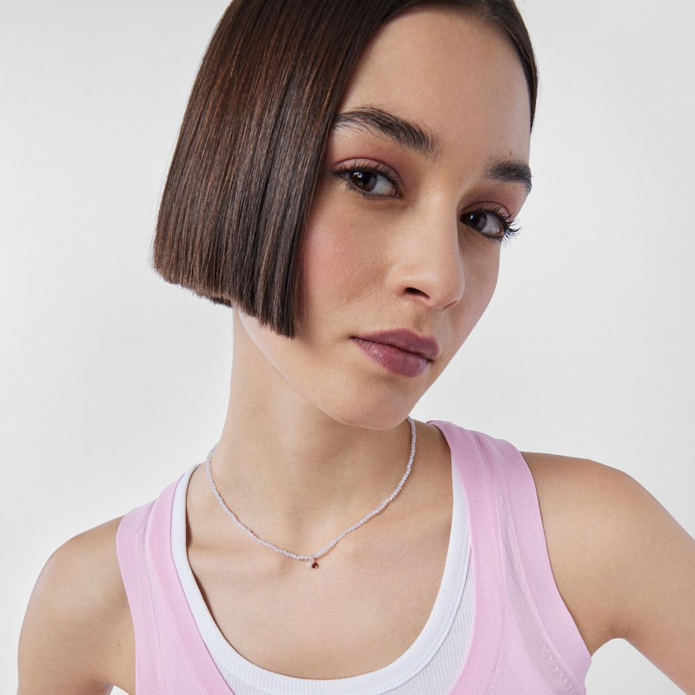 Collar de plata y calcedonias de 2mm, rub&iacute; tratado y perla cultivada Camille