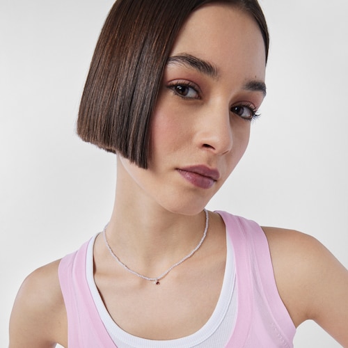 Collar de plata y calcedonias de 2mm, rub&iacute; tratado y perla cultivada Camille