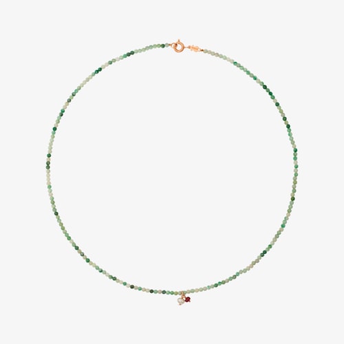 Collar Camille con ba&ntilde;o de oro rosa 18 kt sobre plata y Roca verde con Rub&iacute; y Perla