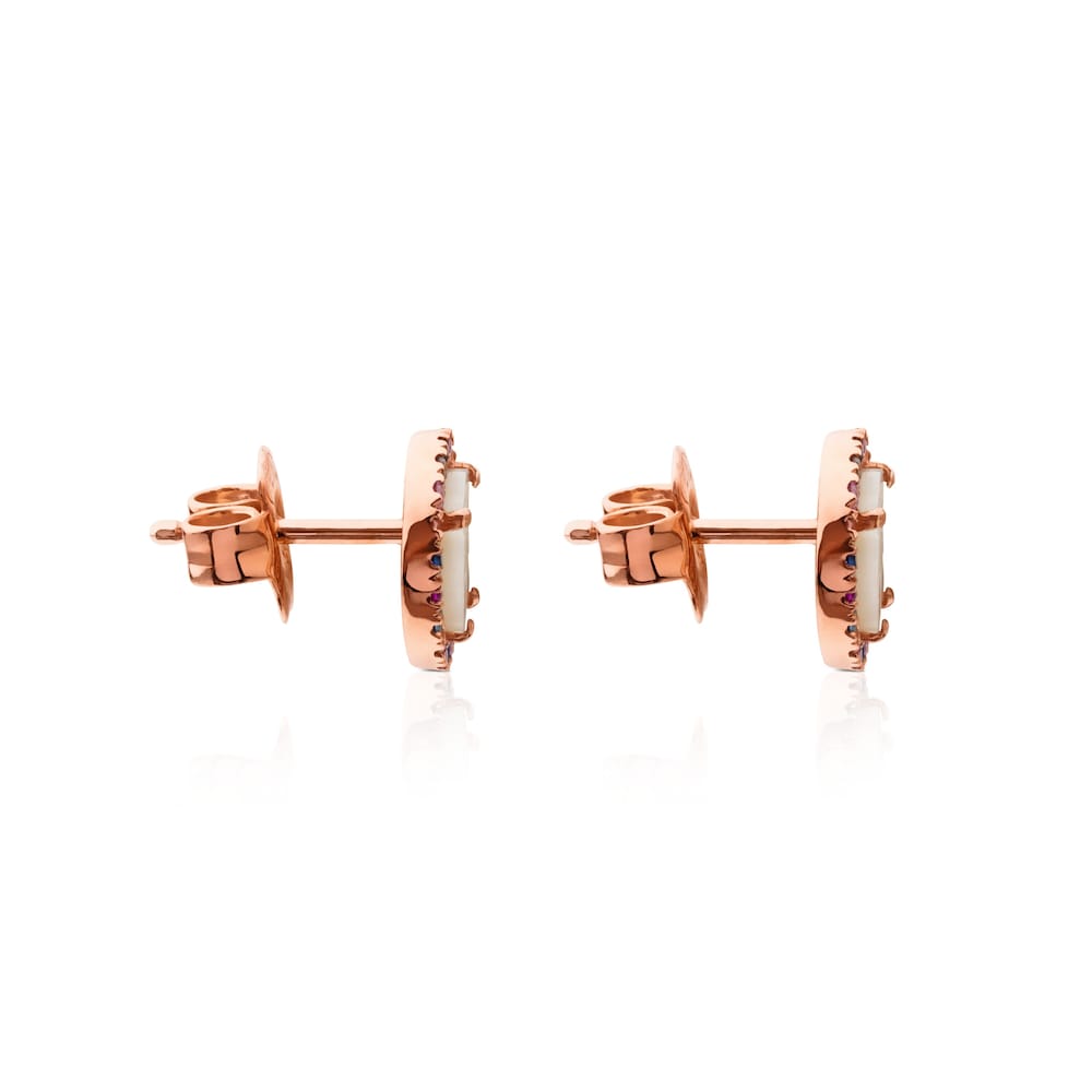 Pendientes con baño de oro rosa 18 kt sobre plata y nácar y zafiro multicolor Camille Pendientes con baño de oro rosa 18 kt sobre plata y nácar y zafiro multicolor Camille