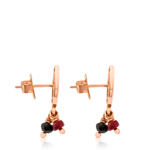 Arracades amb bany d'or rosa 18 kt sobre plata amb &ograve;nix, rob&iacute; tractat i perla cultivada Camille