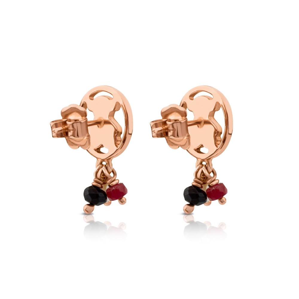 Kolczyki Tous Camille z r&oacute;żowego srebra Vermeil z perłą, onyksem i rubinem