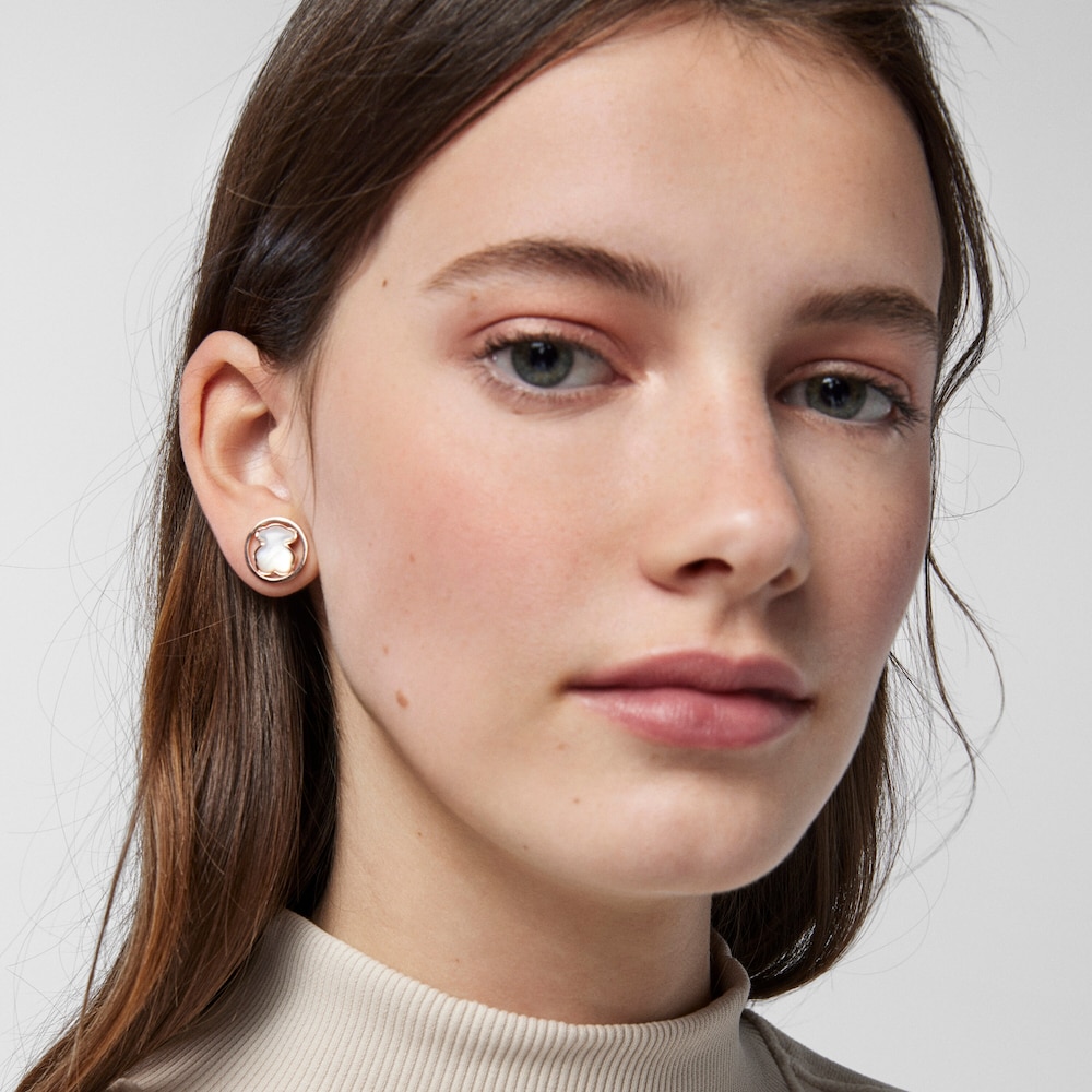 Pendientes con baño de oro rosa 18 kt sobre plata y nácar Camille image number 7