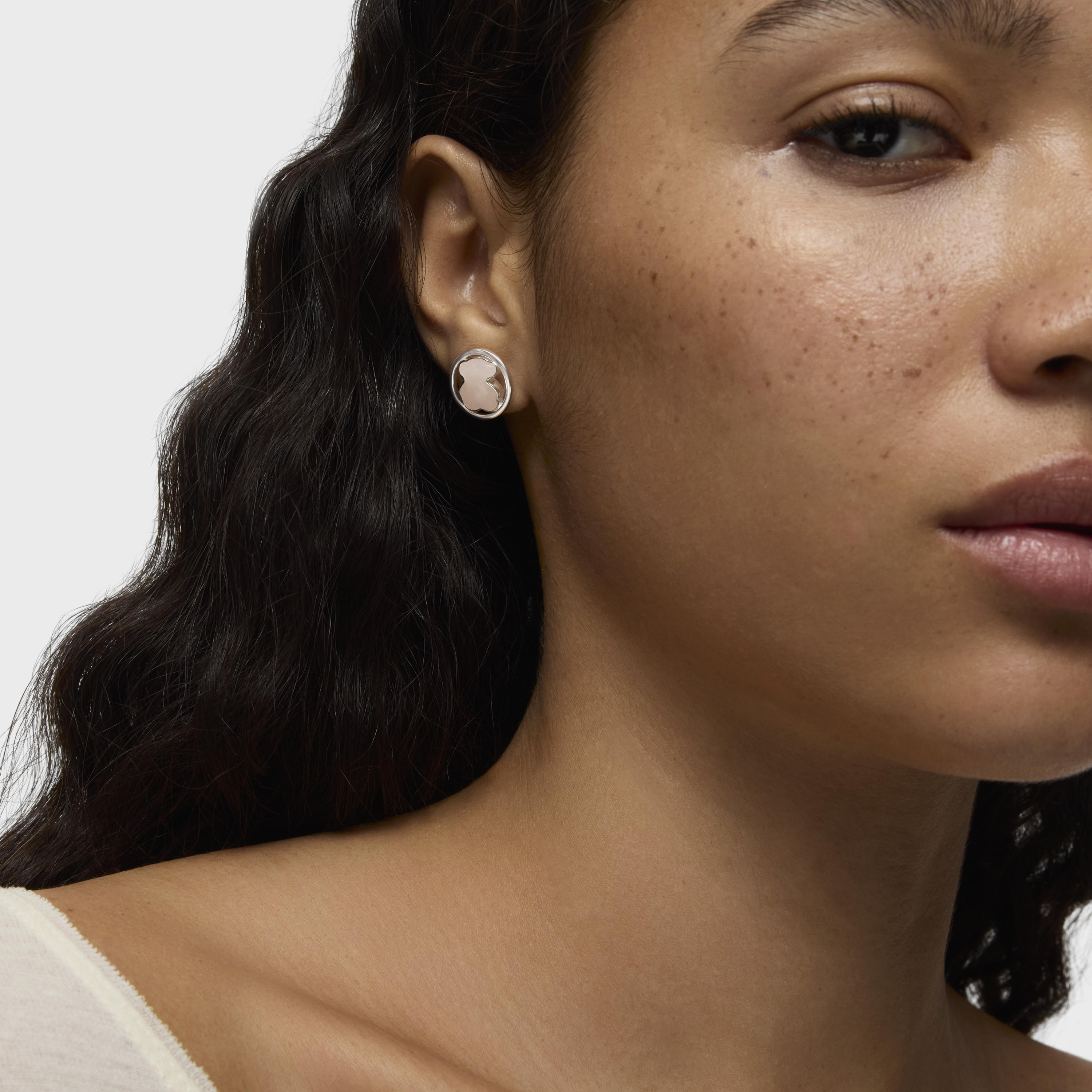 Silver Camille Earrings with Rose Quartz