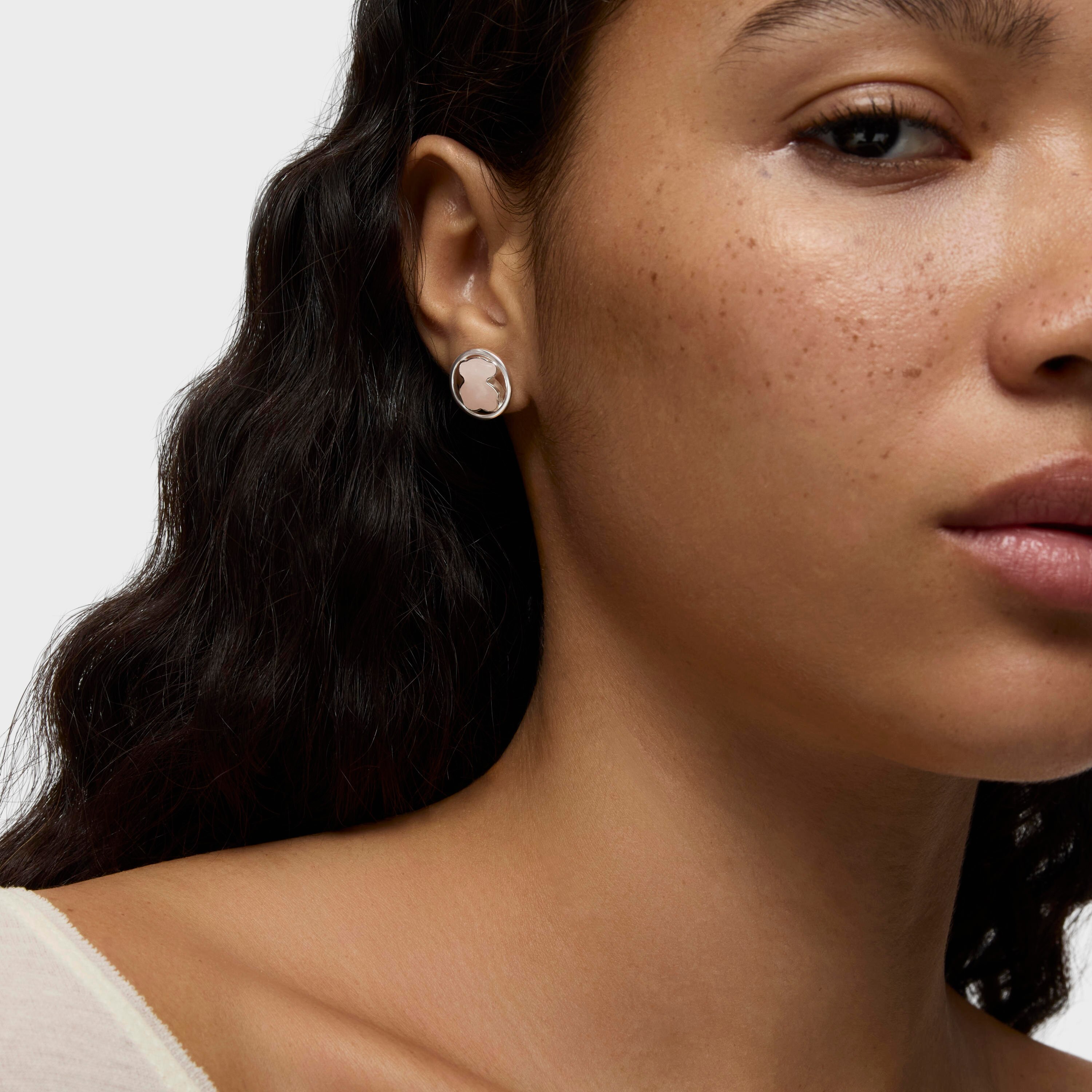 Silver Camille Earrings with Rose Quartz