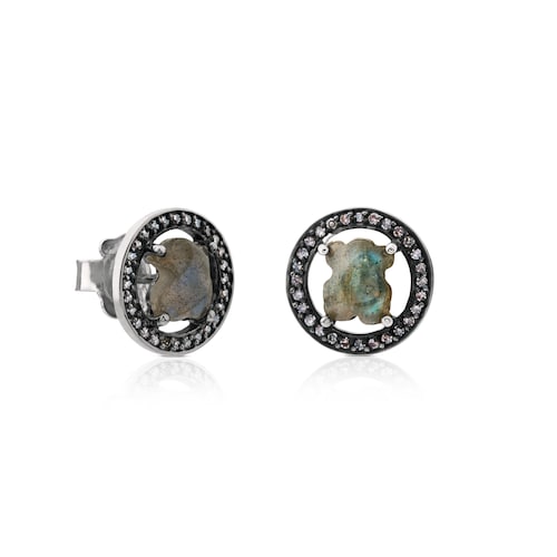 Brincos Camille em prata com labradorites e diamantes.