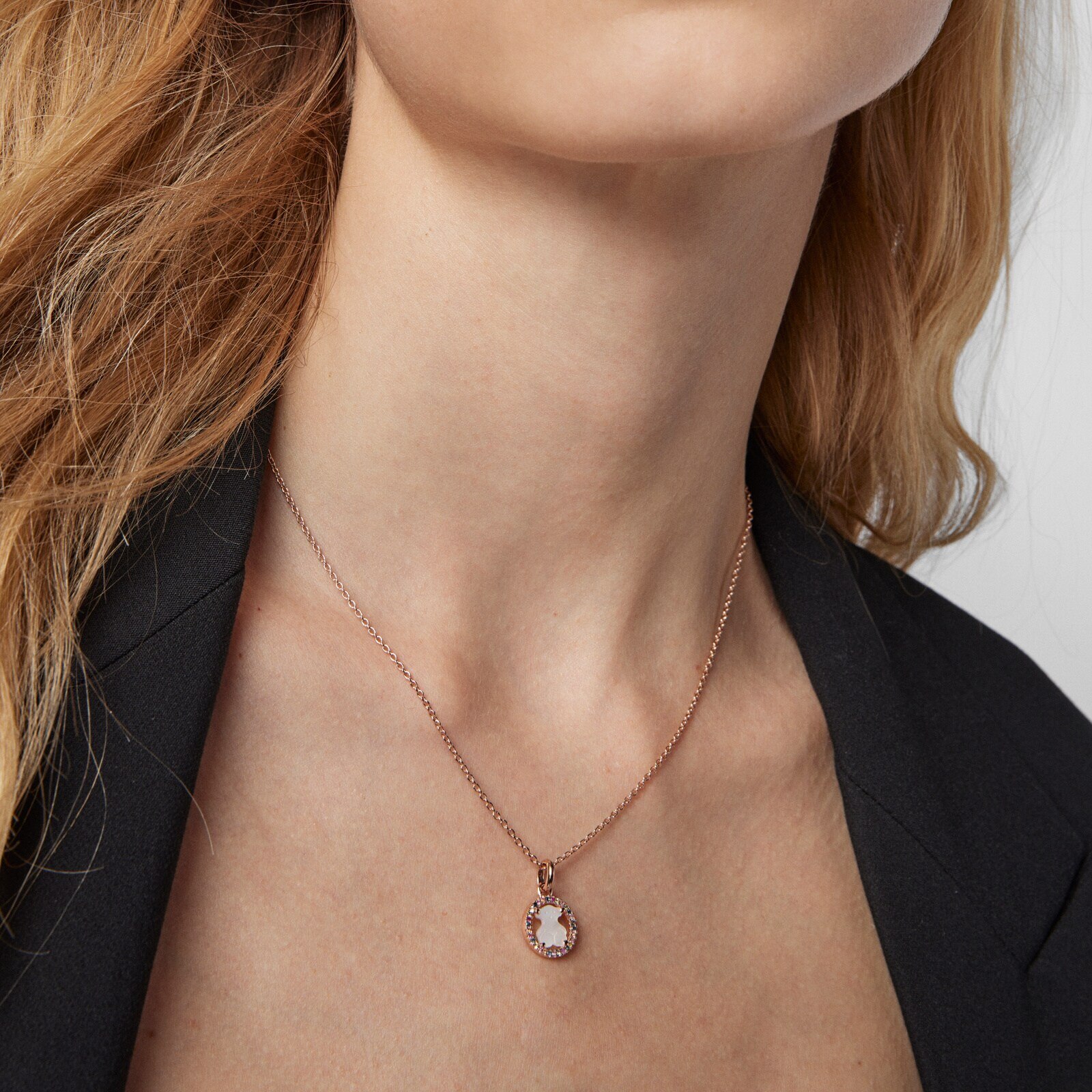 Rose Vermeil Silver Camille Necklace with Mother-of-Pearl and multicolored Sapphire