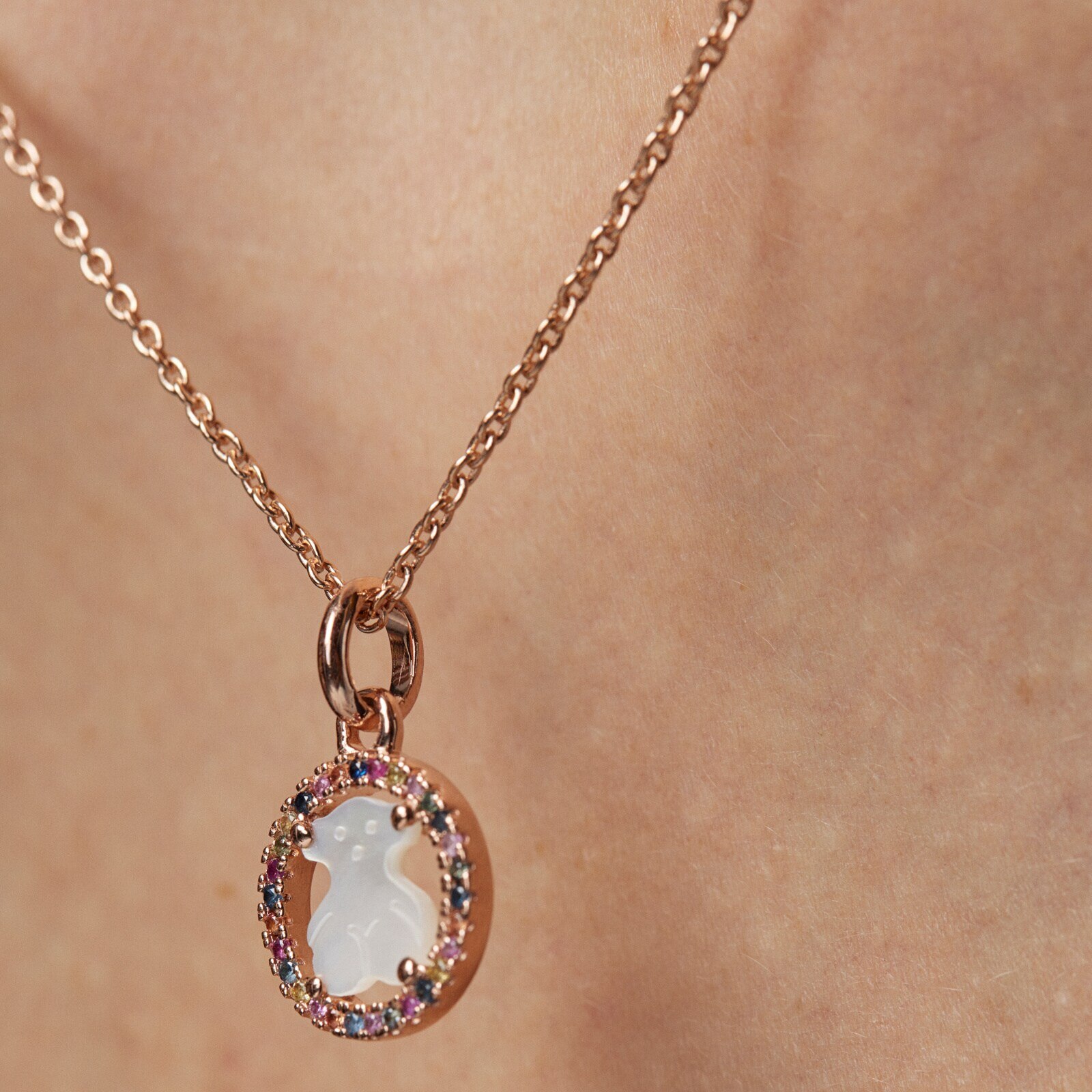 Rose Vermeil Silver Camille Necklace with Mother-of-Pearl and multicolored Sapphire