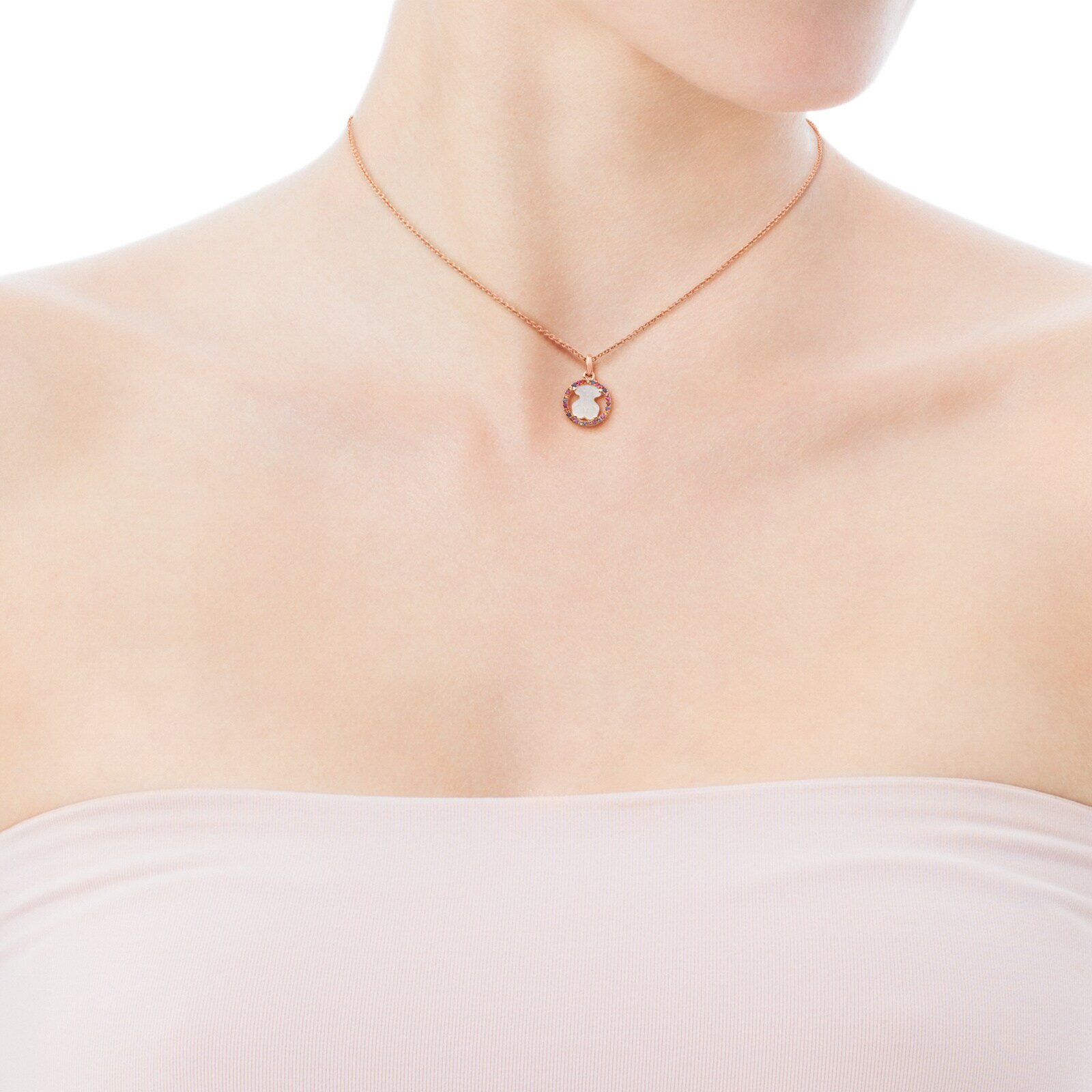 Rose Vermeil Silver Camille Necklace with Mother-of-Pearl and multicolored Sapphire