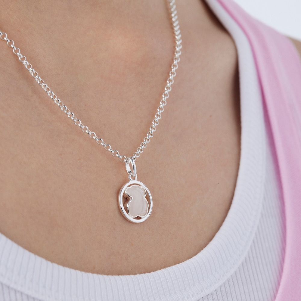 Colgante peque&ntilde;o de plata con cuarzo rosa Camille