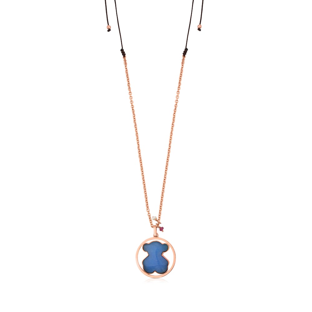 Collar con ba&ntilde;o de oro rosa 18 kt sobre plata con cuarzo con dumortierita, rub&iacute; tratado y perla cultivada Camille