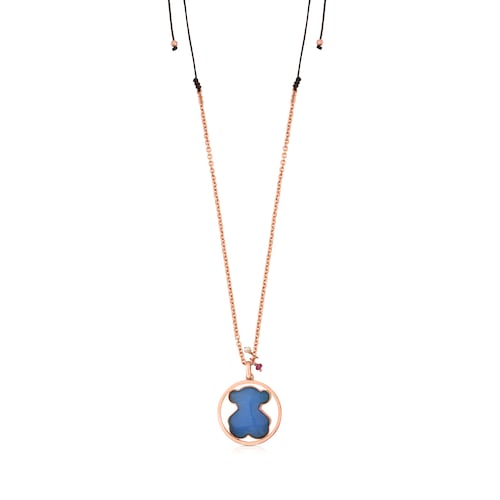 Collar con ba&ntilde;o de oro rosa 18 kt sobre plata con cuarzo con dumortierita, rub&iacute; tratado y perla cultivada Camille