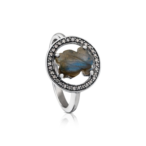 Anillo Camille de Plata pavonada con Labradorita y Diamante