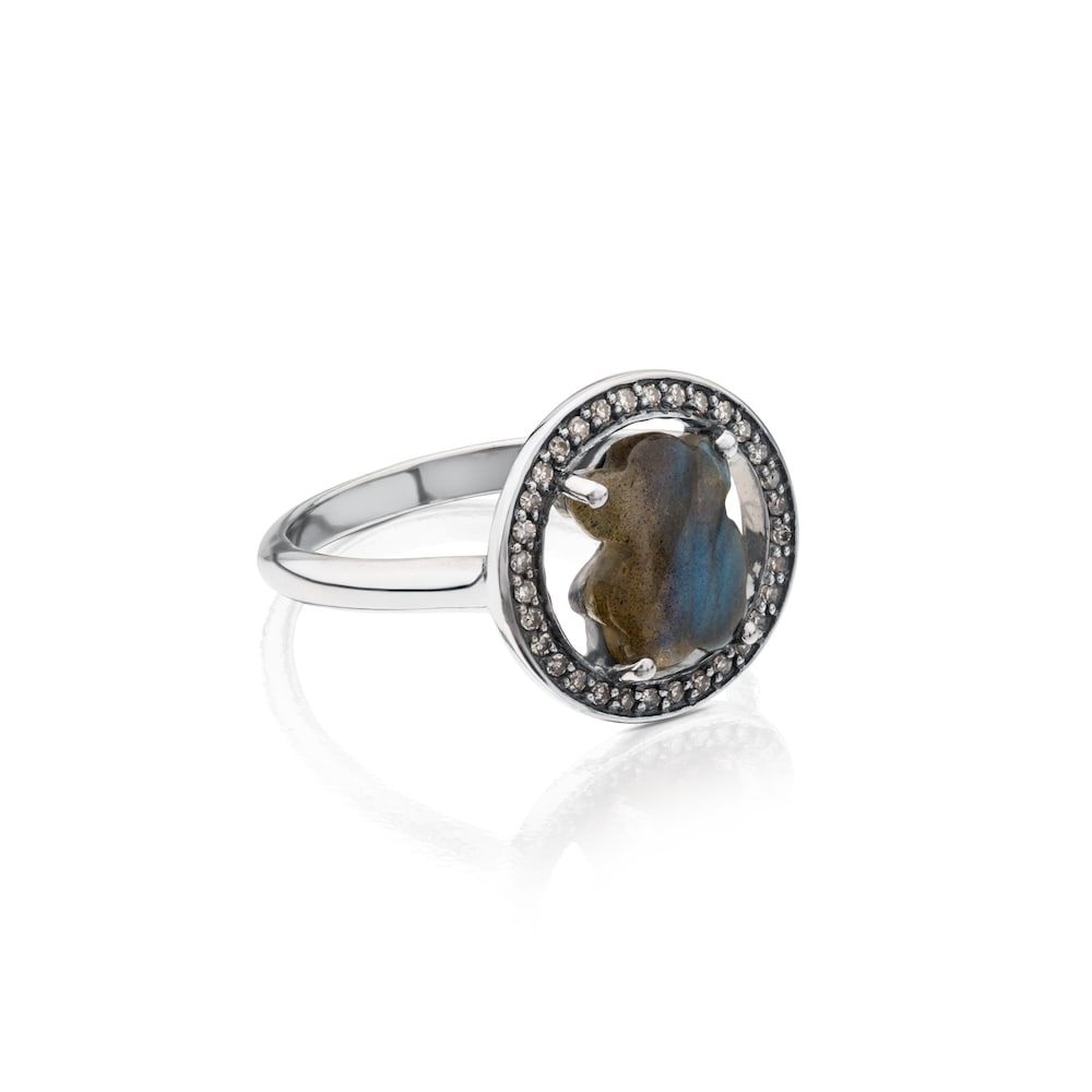Camille Ring in Silver with Labradorite and Diamonds