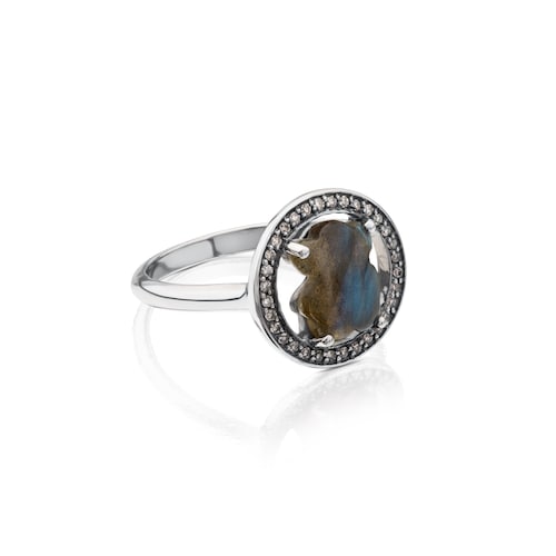 Camille Ring in Silver with Labradorite and Diamonds