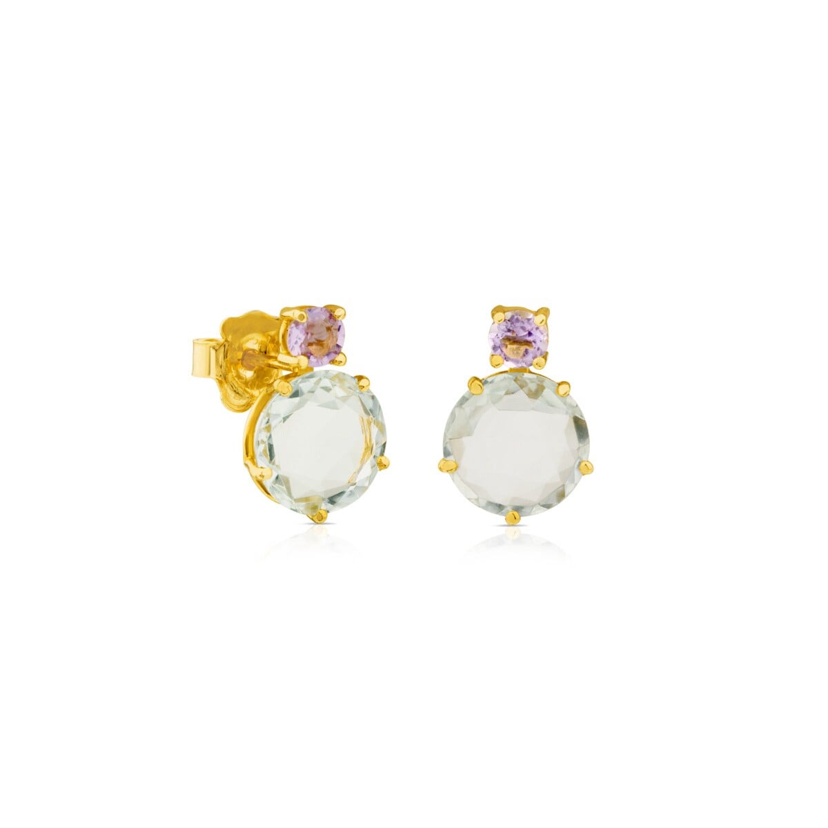 Ivette Earrings in Gold with Praseolite and Amethyst