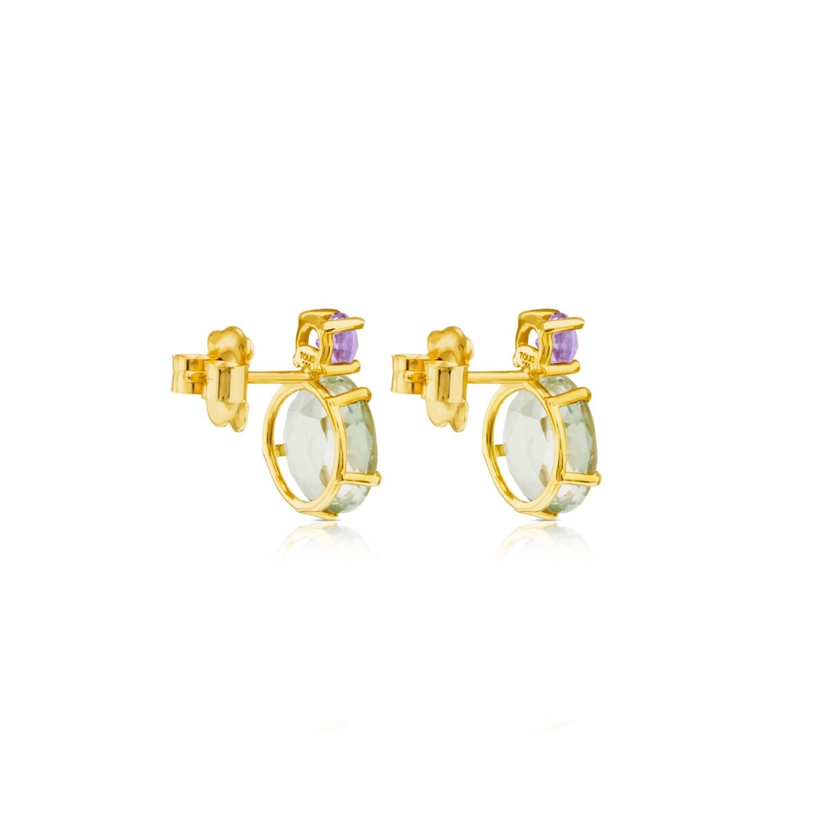 Ivette Earrings in Gold with Praseolite and Amethyst