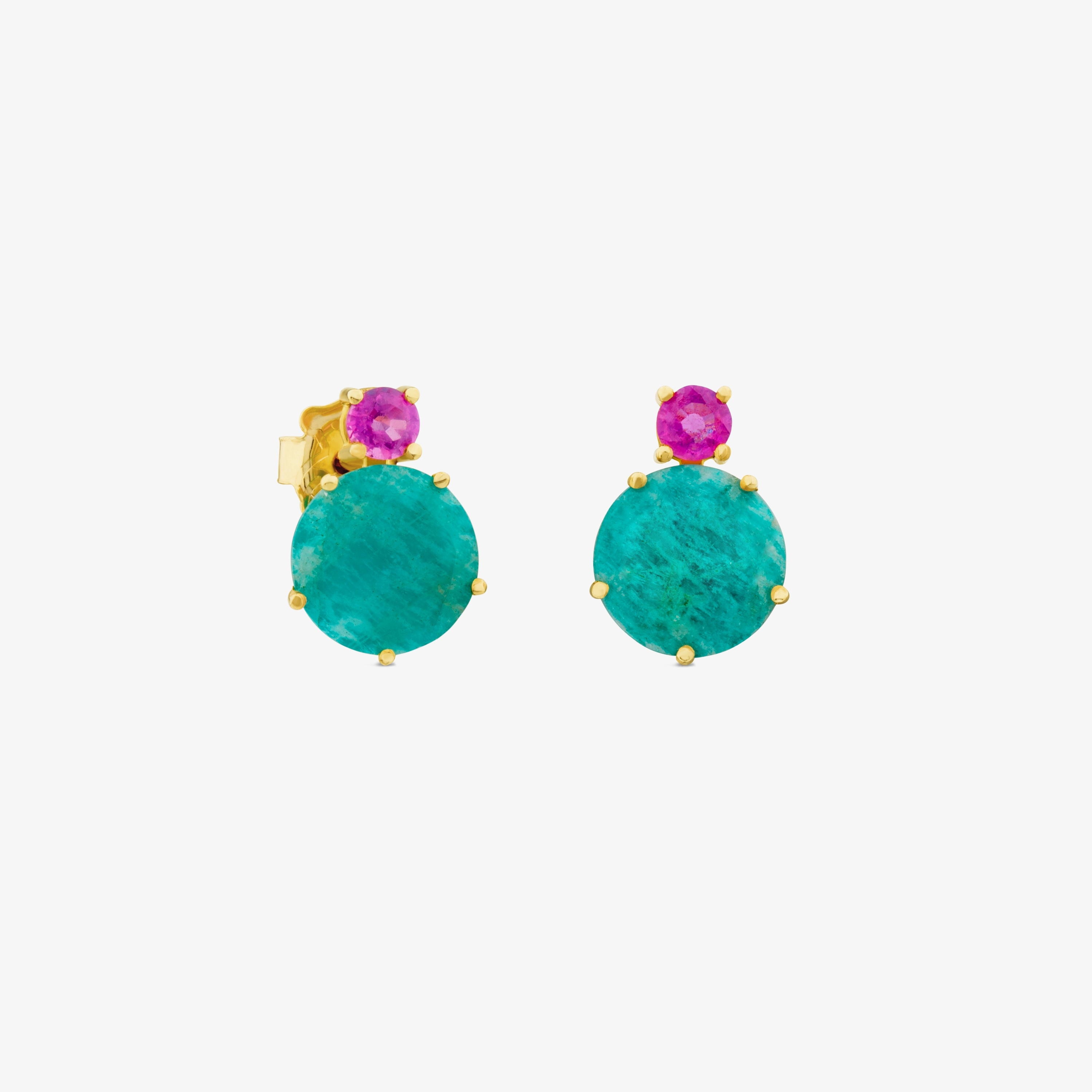 Ivette Earrings in 18K solid gold with Amazonite and Ruby