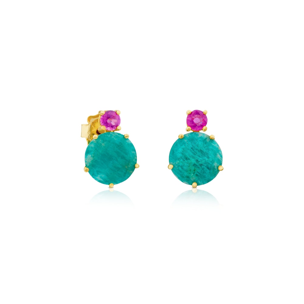 Pendientes de oro con amazonita y rubí tratado Ivette image number 0