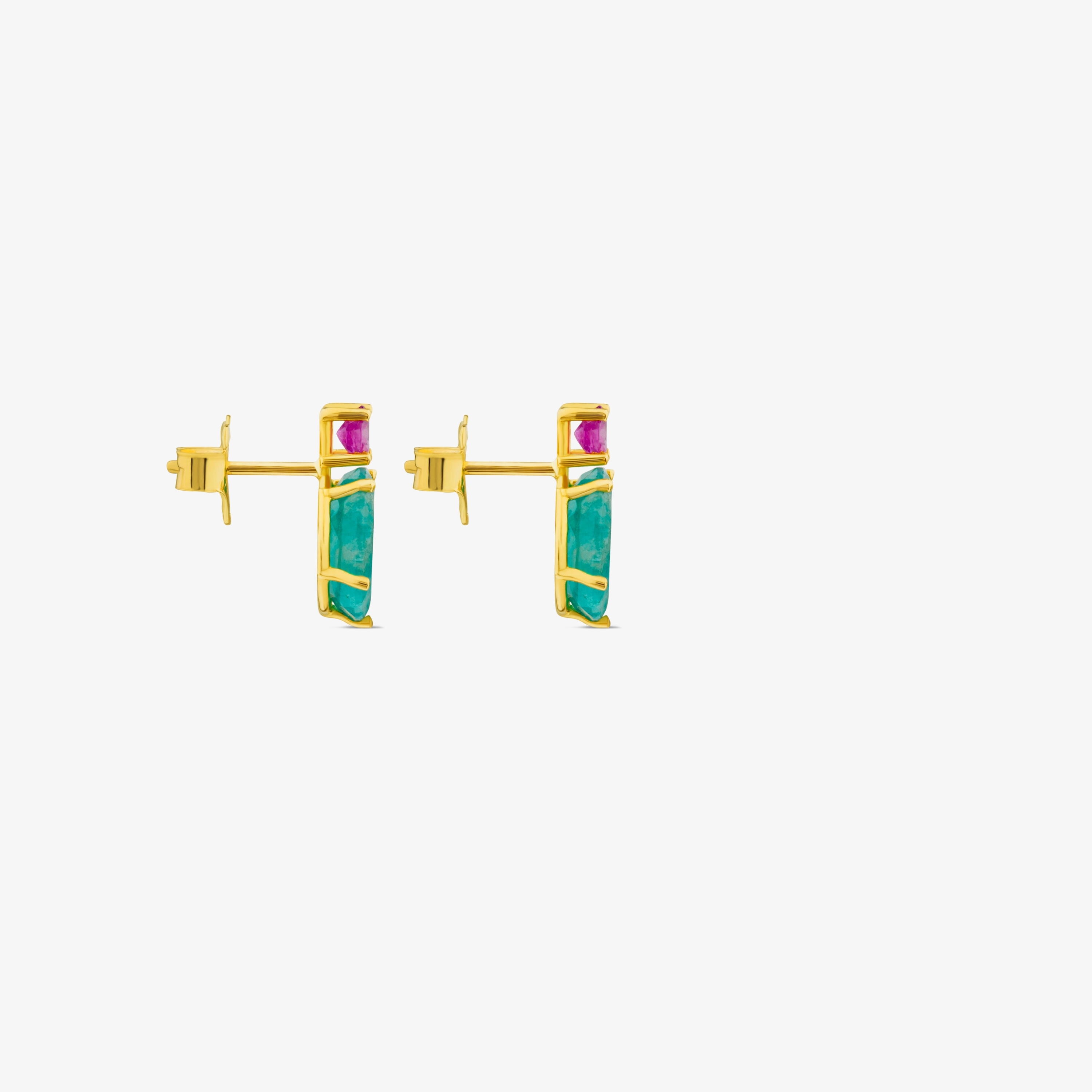 Ivette Earrings in 18K solid gold with Amazonite and Ruby