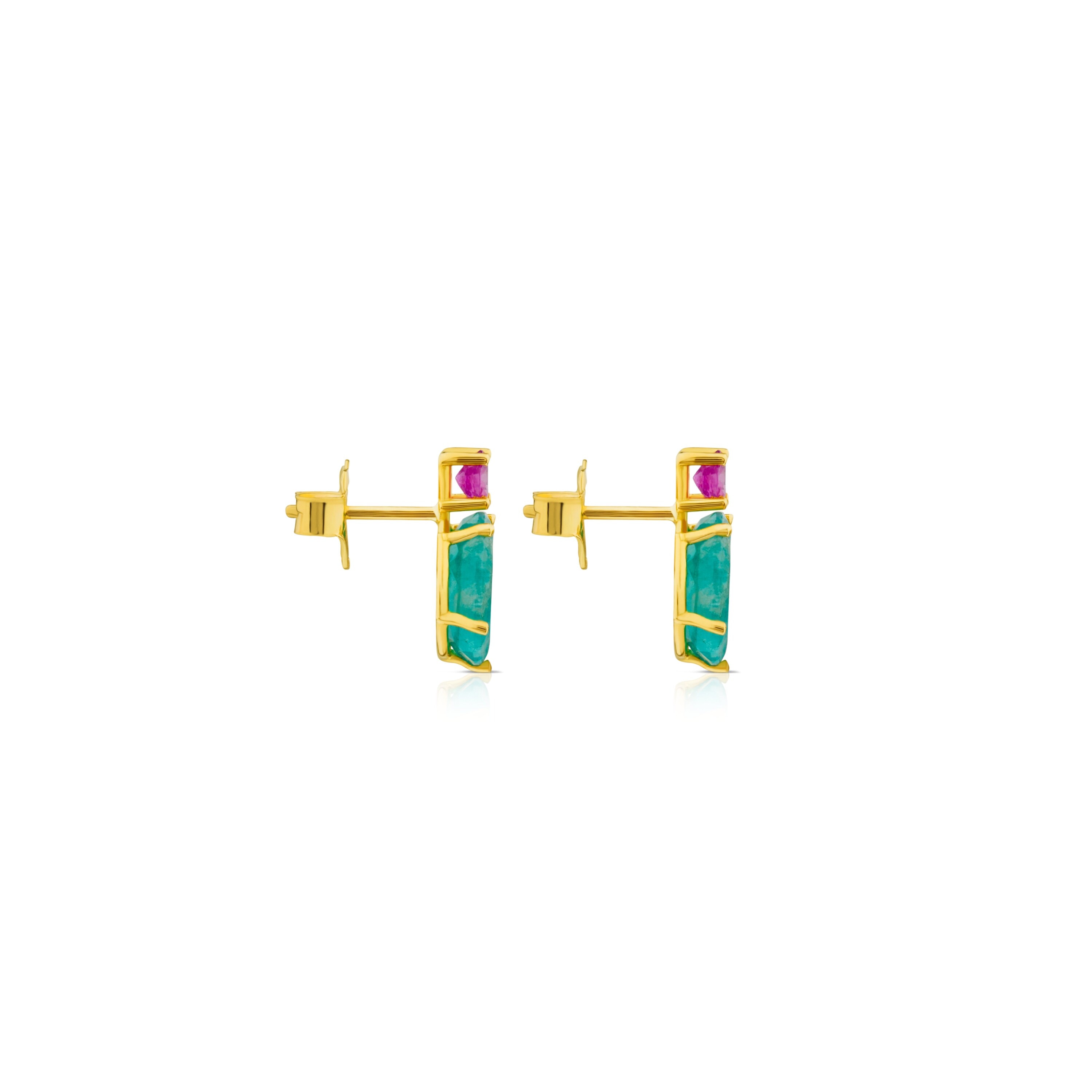 Pendientes de oro con amazonita y rubí tratado Ivette image number 1