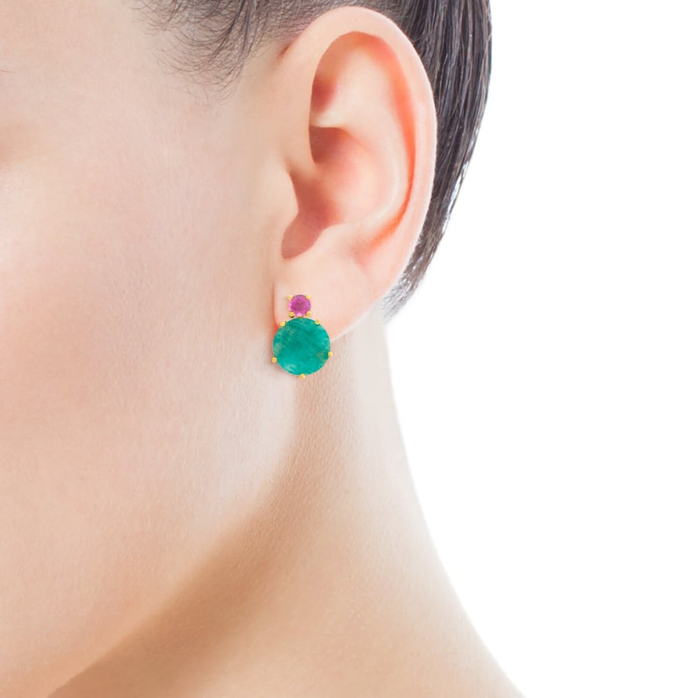 Pendientes de oro con amazonita y rubí tratado Ivette image number 3