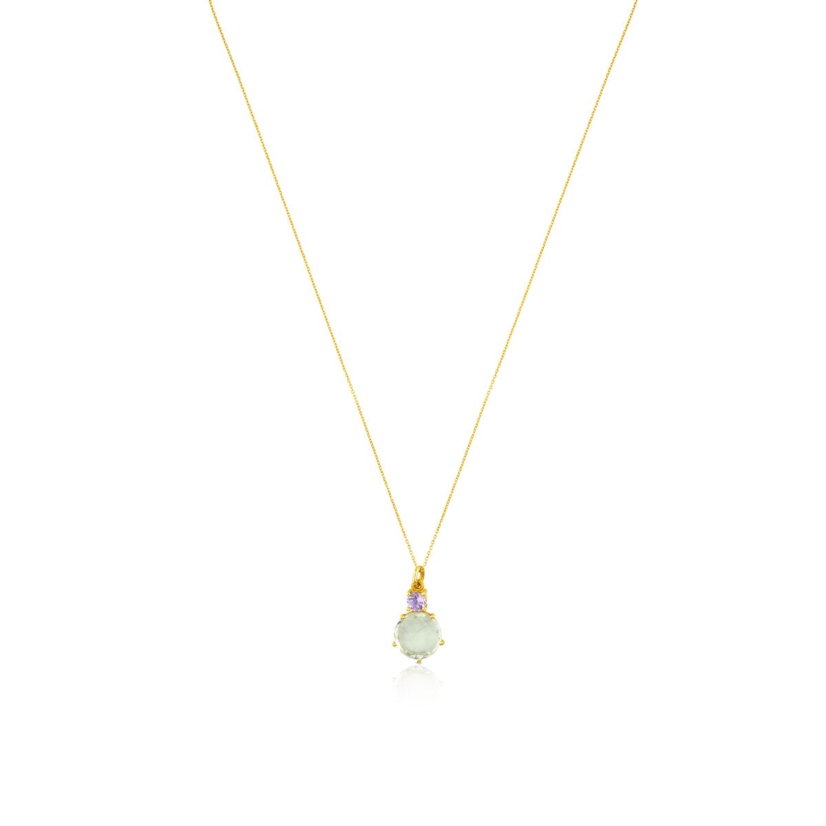 Gold Ivette Necklace with Praseolite and Amethyst